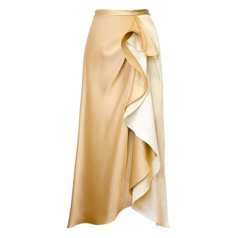 

Платье-миди с цветными блоками и высоким разрезом – Европейский и американский праздничный пляжный стиль Extra Large дубильная кора