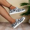Large Size Summer Lace-up Flat Canvas Casual Shoes Round Head Large Size Leopard Print Single Shoes Lazy Shoes