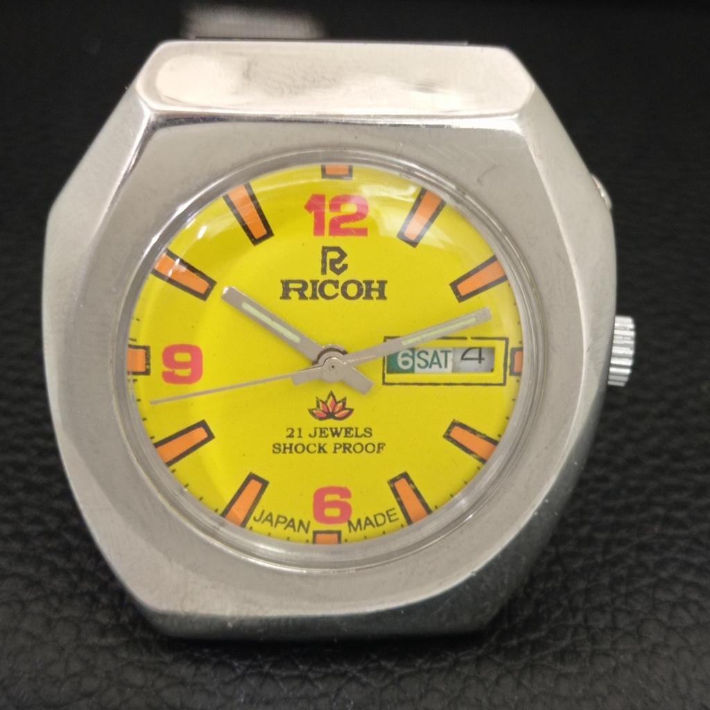 RICOH R31 AUTOMATIC VINTAGE JAPAN MENS YELLOW COLOR DIAL WATCH a706844-1