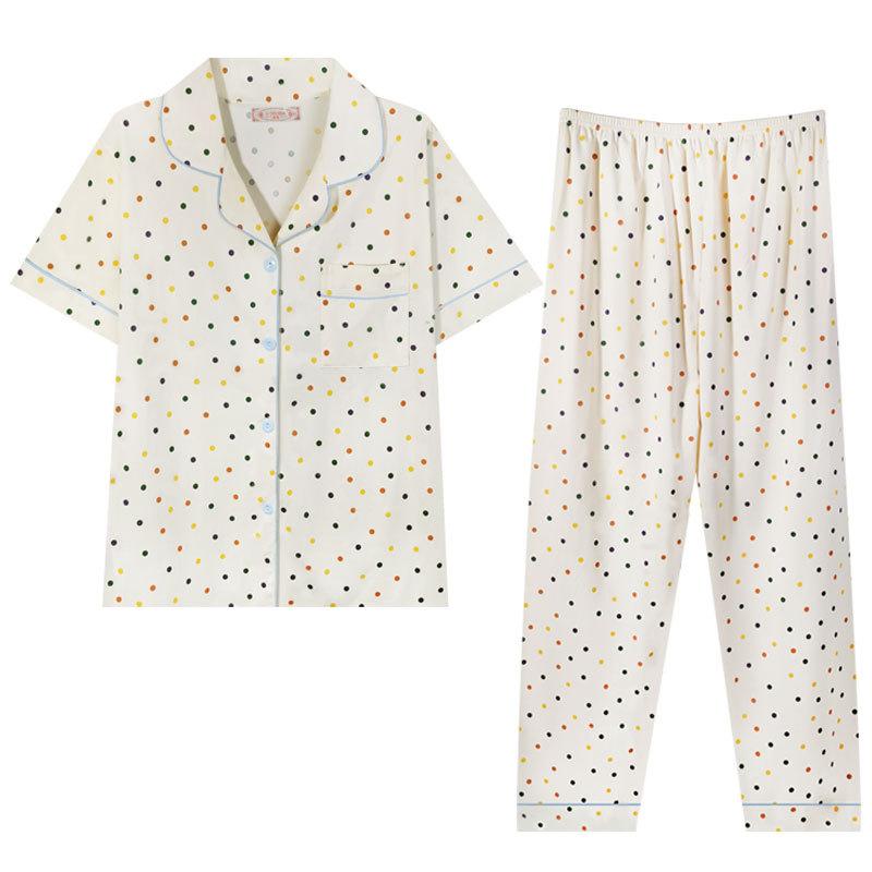 Recommended Pajamas Women'S Two-Piece Set Sweet Color Polka Dot Summer Short-Sleeved Trousers Fashionable Versatile Loungewear