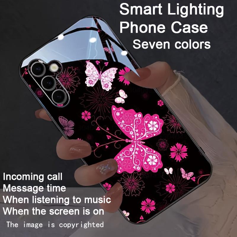

Світлодіодна кришка для Samsung Galaxy S25 S24 S23 S22 Ultra Plus FE A35 A55 A15 A56 A16 5G Світний Чорний Метелик Дерево Скляний Чохол для Телефону З Підсвічуванням S25