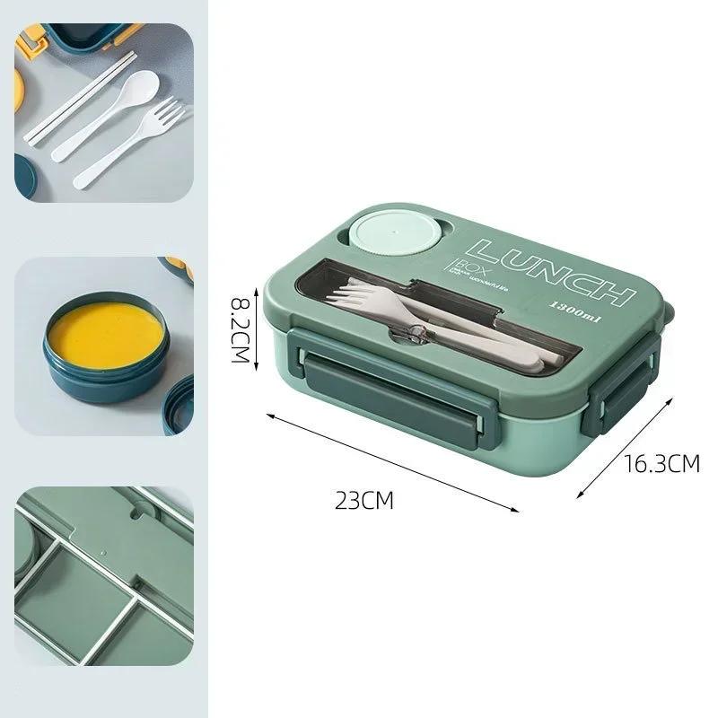 Compartimento 1300ML Lancheira Portátil Crianças Estudantes Escritório Bento Box Com Garfo e Colher Microondas Recipiente de Armazenamento de Alimentos