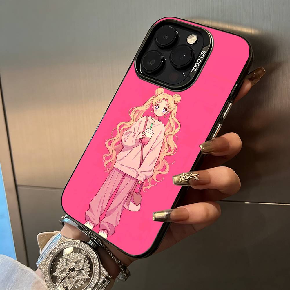 Sailor M-Moon-Usagi Tsukino For iPhone 17 16 15 14 13 12 11 Pro Max XS 17 Air Silicone Colored Silver Bumper Cover