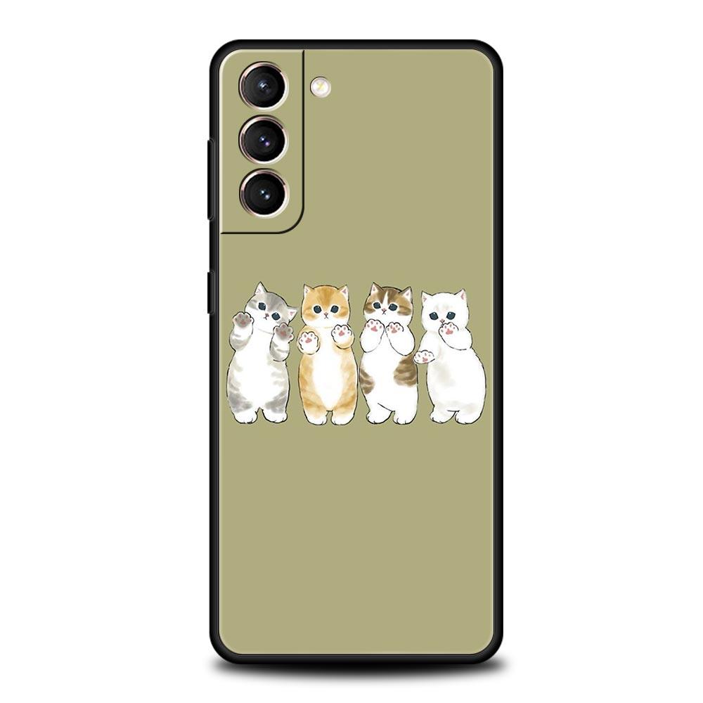 Cute Animals Cat Cartoon Phone Case For Samsung Galaxy S26 Ultra S25 Plus S24 FE S23 S22 5G S21 S20 Cover Black Soft