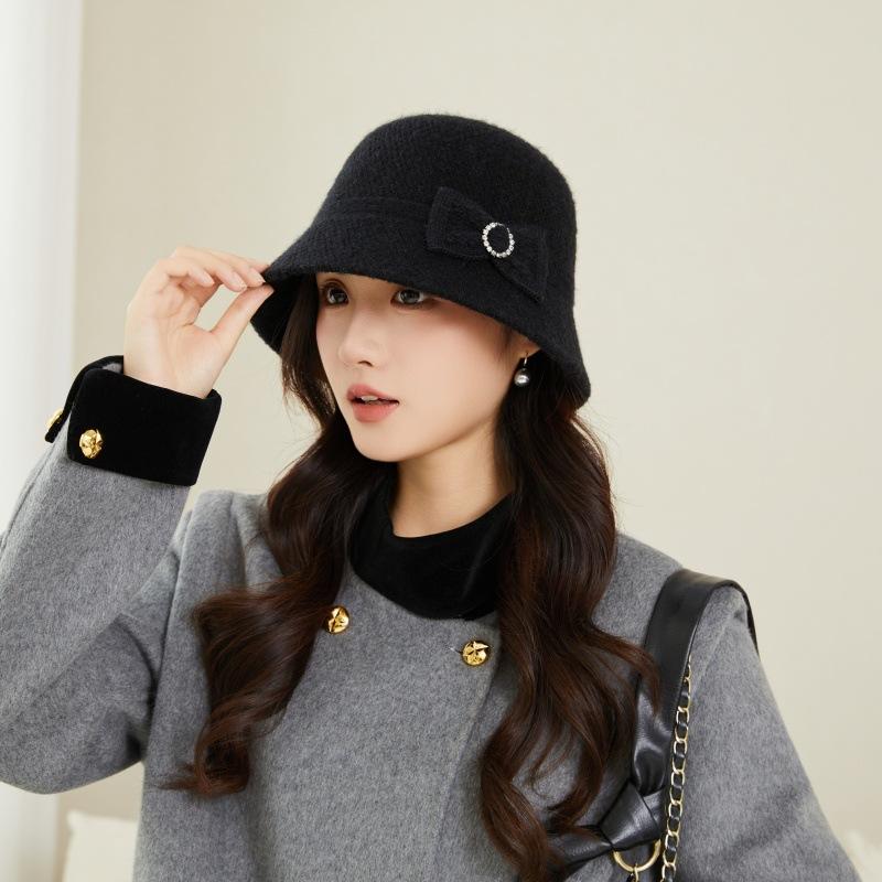 Autumn and Winter New Style French Millinery Elegant Temperament Bow Hat  Fashionable and Versatile Face Showing Small Wool Warm Basin Hat