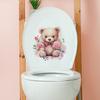 Cartoon Cute Bear with Roses Toilet Seat Sticker Bathroom Decor Removable Waterproof Wall Decal