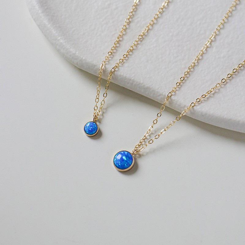 Elegant 9K Gold-Plated Silver Necklace with Blue Opal Pendant Gold Small