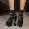 Fashion Black Super High Heels Women's Boots 16CM Thick Platform Metal Thick Heel Lace Up Short Boots 2025 New Plus Size Women's Boots