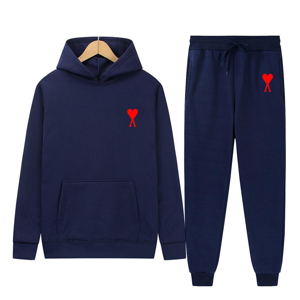 Trendy Classic Style With Heart Print Both Men Women Couple Hooded Sweatshirt Set