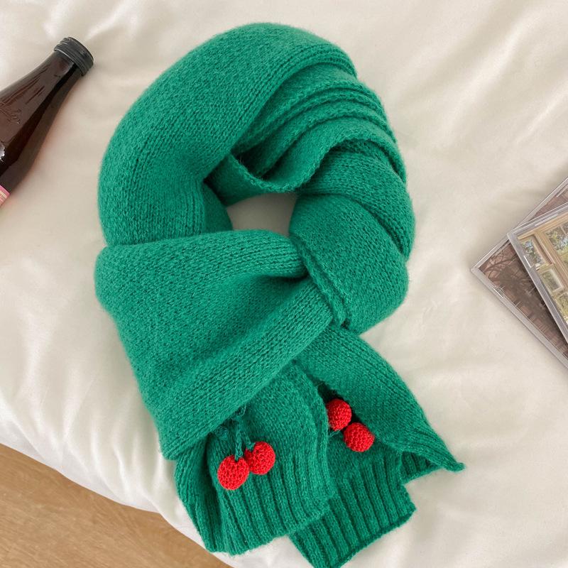 Cherry knitted wool scarf female winter cute girl soft girl small fresh versatile student warm scarf
