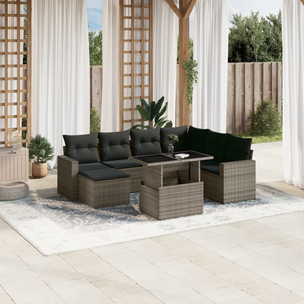 Vidaxl 8-Cz. Set di Mobili da Giardino con Cuscini, Grigio, Polyrattan
