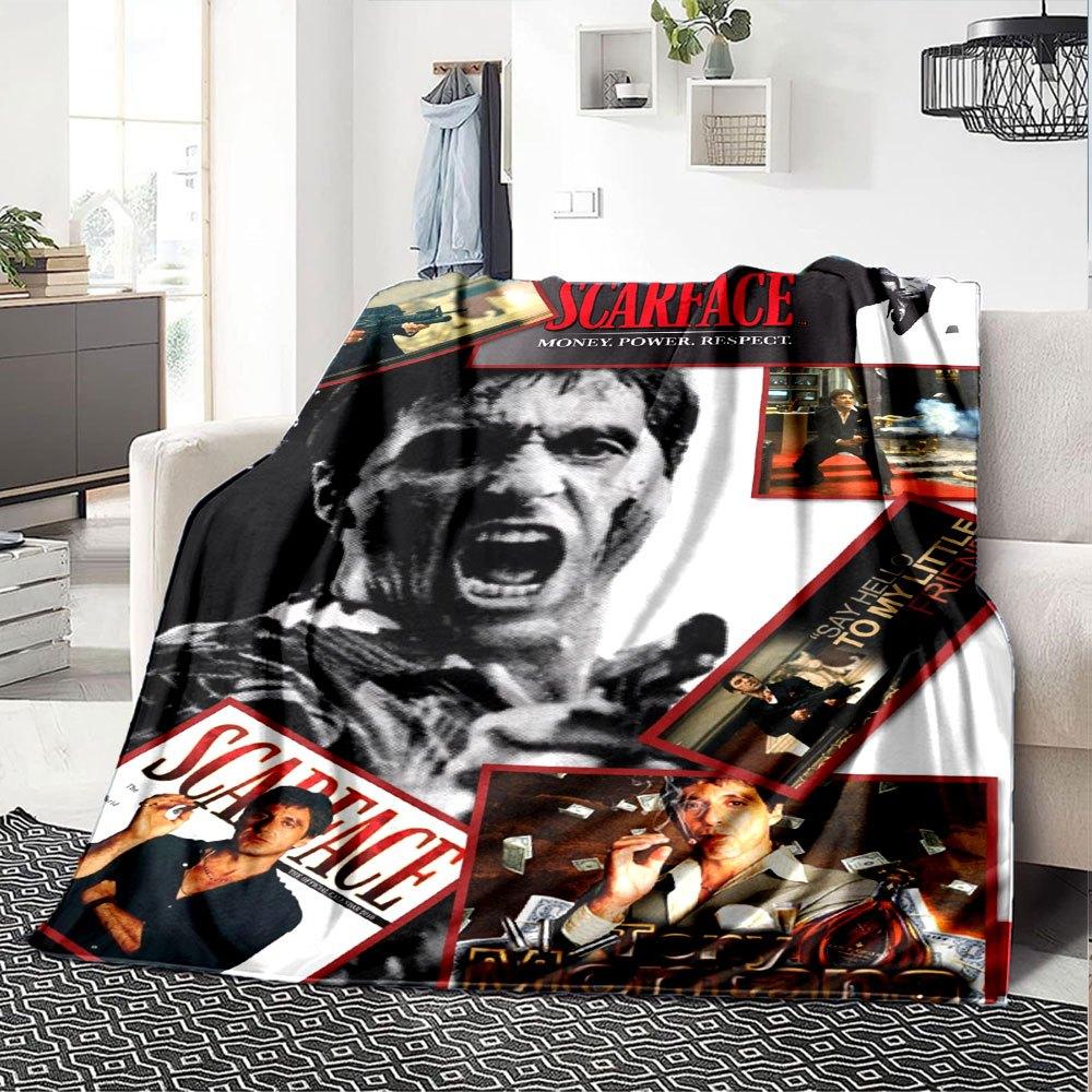 1 Stück Flanelldecke im Scarface-Stil - Weich Gemütlich Ganzjahres-Überwurf für Schlafzimmer, Sofa, Camping, Reisen - Perfektes Geschenk für FilmfansB77