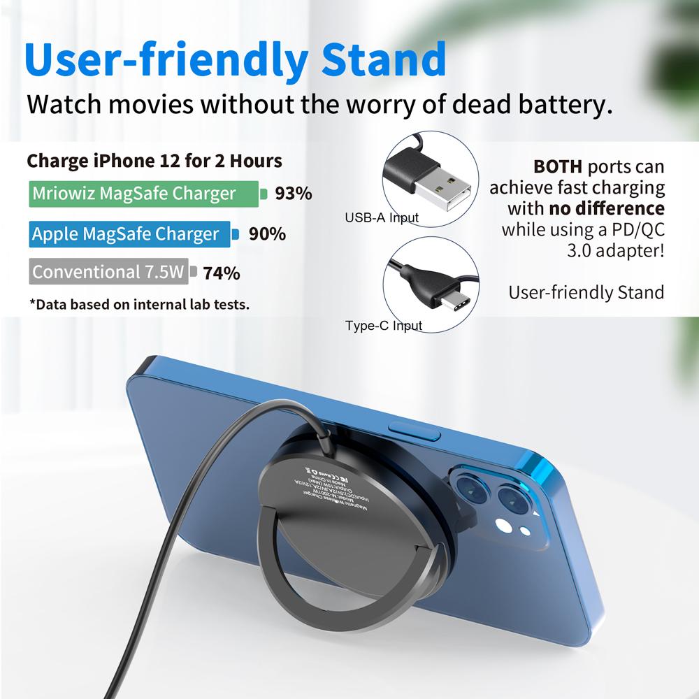 

MIRIOWIZ M-2001W 15W 360 Rotary Desktop Magnetic Wireless Charger Compatible with MagSafe Charging Pad for iPhone As Shown A