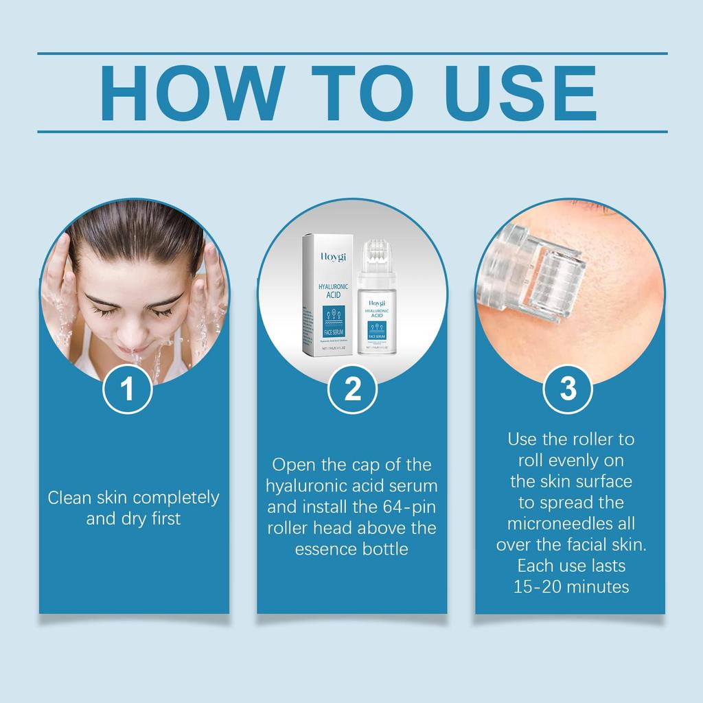 Hyaluronic Acid Facial Roller Serum, Hydrating Pore Minimizing Serum for Glowing Radiant Skin, Daily Moisturizing Face Care Roller Essence