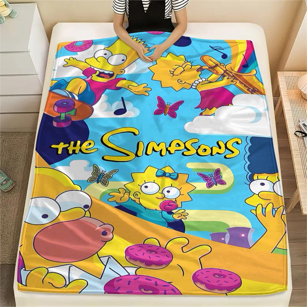1Pc the Simpsons Print Flannel Blanket, High quality Comfortable for All Seasons, Home Decor, Warmth and Comfort, Perfect for Gifts