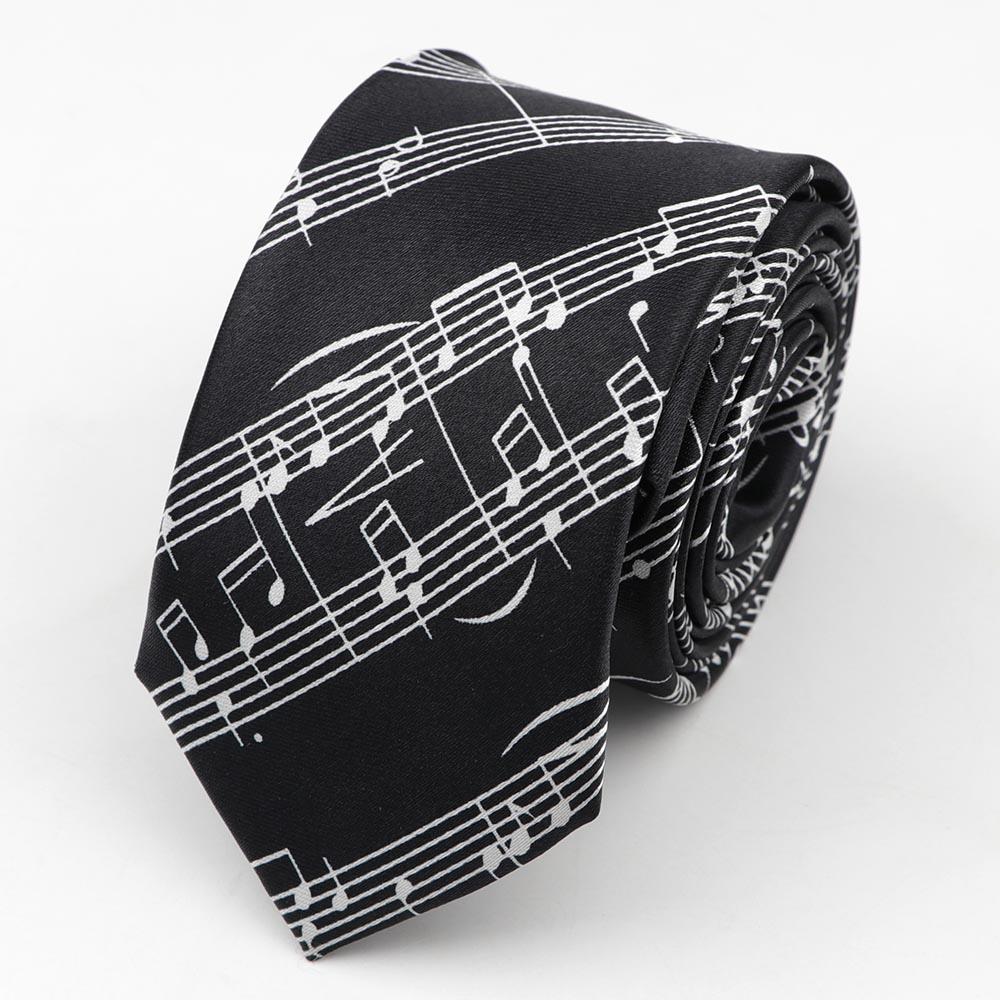 Classic Fashion Men's Skinny Tie Colorful Musical Notes Printed Piano Guitar Polyester 5cm Width Necktie Party Gift Accessory