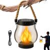 Halloween Flickering Solar Lantern with Dancing Flames USB Charging Garden Lights for Haunted House Garden Decorations