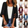 Mulheres malha painel 3/4 sino manga cor pura chiffon casual solto quimono cardigan