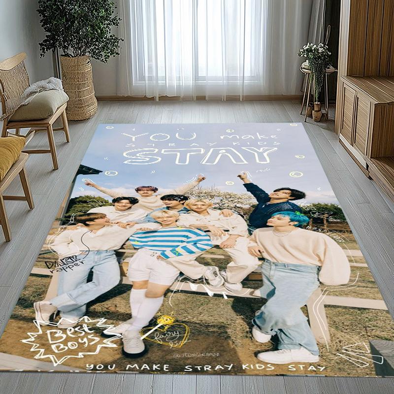 HD Stray Kids Kpop Star Living Room Non-Slip Area Rug Soft Carpet for Bedroom Kids Playroom Sofa,Home Decor Doormat Gift