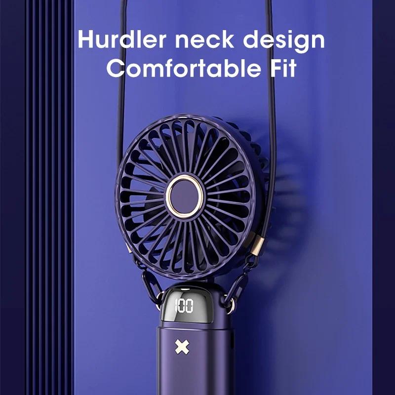 New Fan Portable Handheld Fold Office Desktop Multifunctional Folding Double Battery 3000mAh Electric Fan With Neck Lanyard