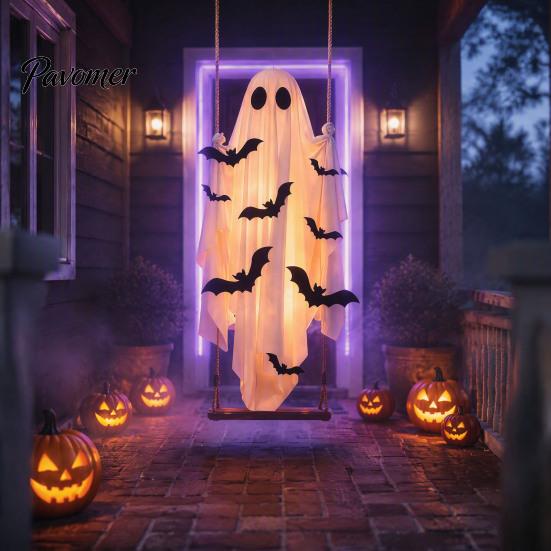 Einfach zu installierende Feiertagsdekoration Halloween Große hängende Schaukel Geist Dekoration, Leuchtend gruselige schwingende atmungsaktive Polyester mit 3D-Fledermäusen für Veranda,