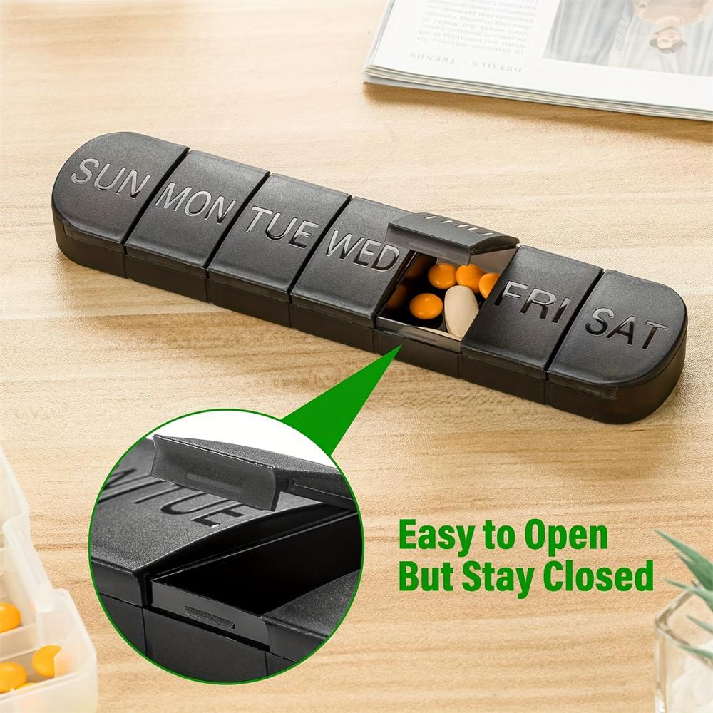 Portable Weekly Pill Box 7-Day Medication Dispenser Large Capacity Vitamin Box Individually Storage Sealed Long Pill Organizer