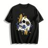 Skull With Honeycomb Blue Floral Graphic Casual Tee Pure Cotton T-shirt