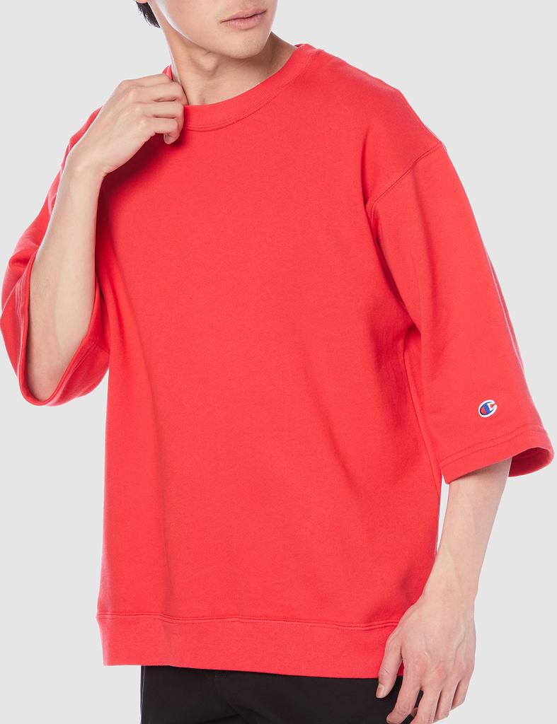 Champion Crew Neck Loose Made in Size Men's Half-Sleeve Sweatshirt, 9oz, Fleece-Lined, Fit, Oversized, USA, Scarlet, M, C5-V002