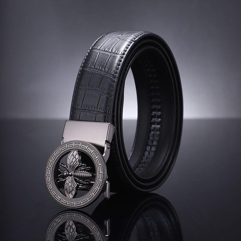 Men s Crocodile Pattern Leather Belt - Versatile, Automatic Buckle, Faux Cowhide 125 cm