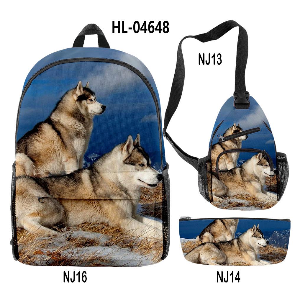 Classico Novità Strano Divertente Cool Husky Stampa 3D 3pz/Set alunno Zaini Scolastici Zaino per Viaggio per Laptop Borsa da Petto Astuccio