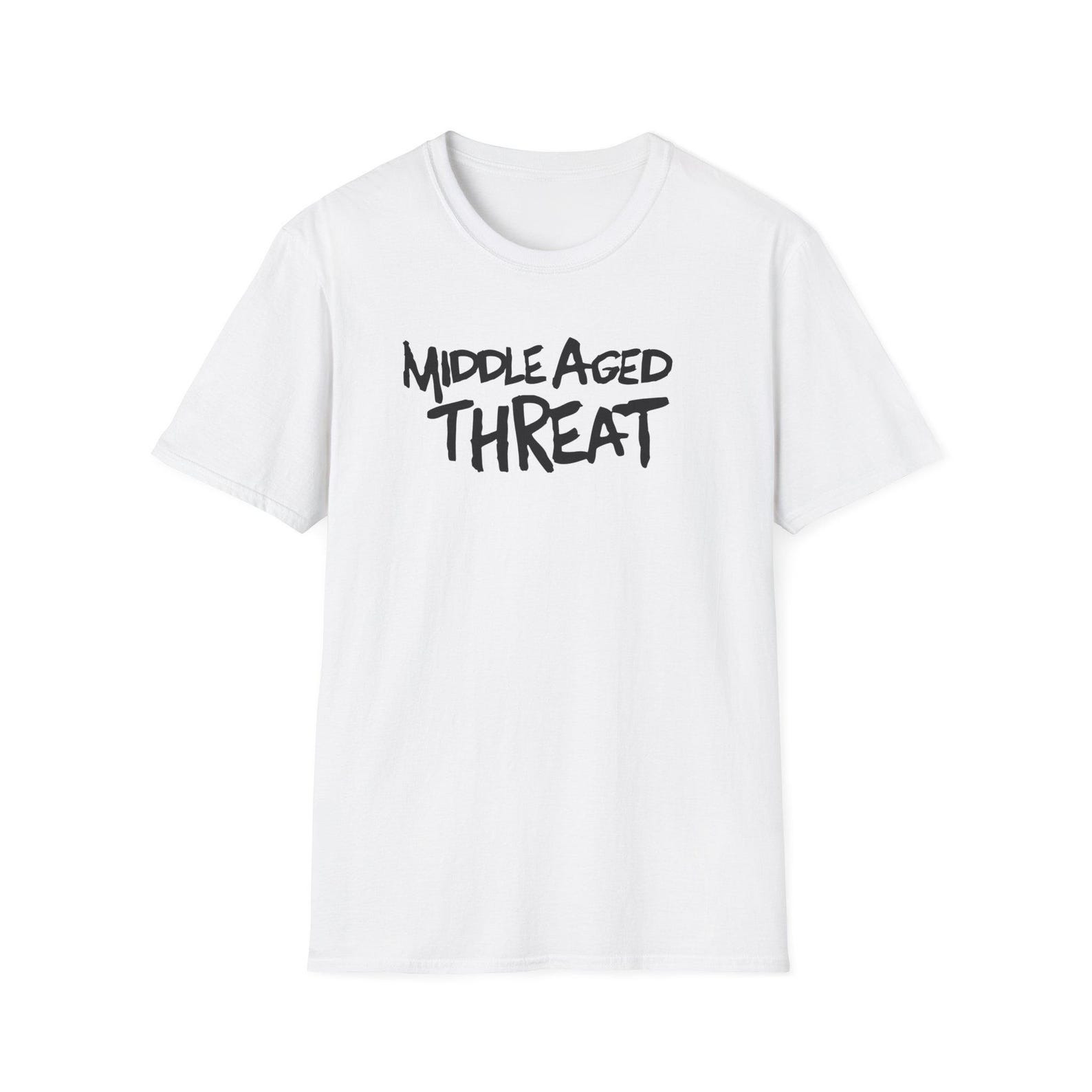 Middle Aged Threat: Hardcore Punk - Unisex Softstyle T shirt Funny Punk Rock gifT shirt Over 40 & Over It tee 2XL