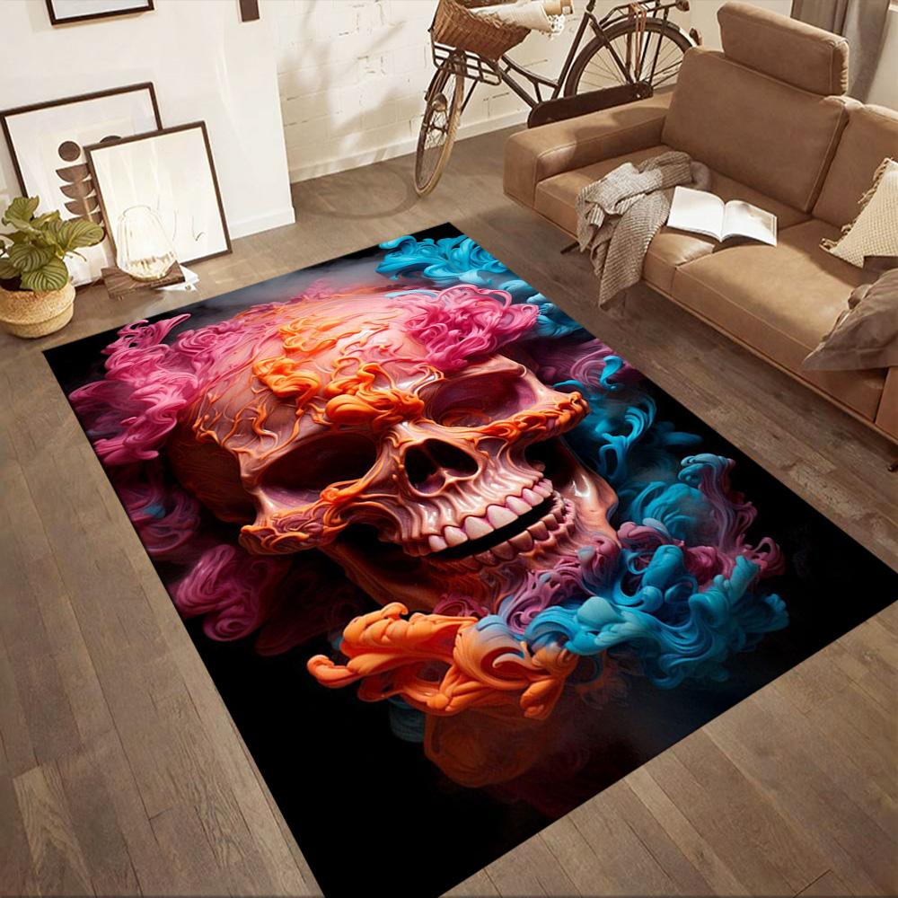 Eerie Skull In Flames Floor Mats for Living Room, Bedroom and Room Decoration Are Suitable for Gifts.