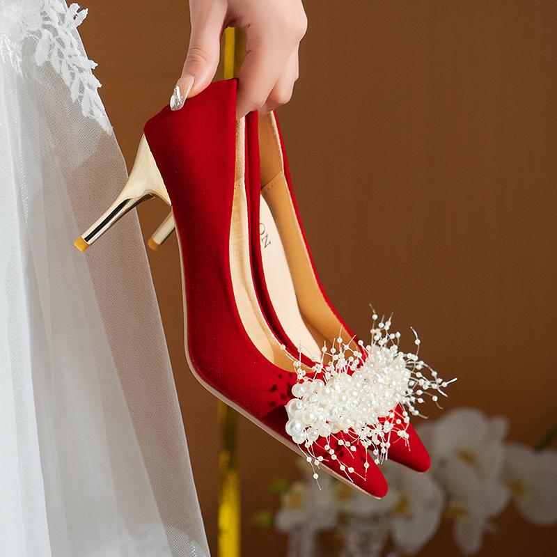 Fashion Aphixta 5cm 7cm 10cm 12cm Super High Stiletto Heels Pumps Women Office String Bead  Pearl Appliques Party Shoes Plus Big Size 45