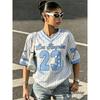 Summer New Los Angeles 23 Print Stripe T-shirt For Women V-Neck Short Sleeve Tees Sports Football Jersey Y2K Loose Oversized Top