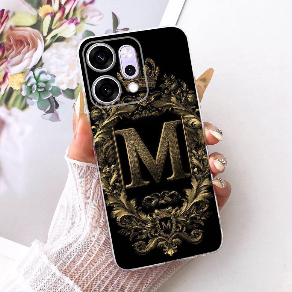 Transparent For Oppo Reno 14Pro CPH2739 PKZ110 Cover For Oppo Reno14 Pro Case Luxury Crown A-Z Letters 2D Flat Pattern