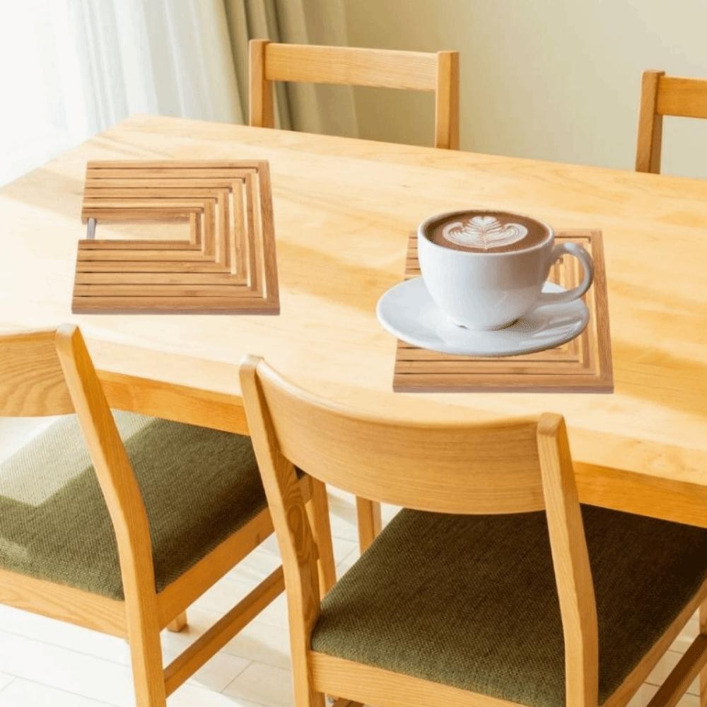 Durable Creative Bamboo Placemat Natural Hollowed-out Bamboo Heat Insulation Pad Square Extendable Anti Scalding Mat Tea House