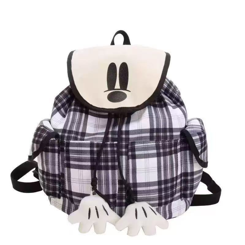 Schoolbag Mickey Mouse Pink White Plaid Niche Bag Backpack Niche Design Cute Sweet Girl Travel Backpack