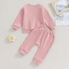 Baby Girls 2-piece Outfit, Long Sleeve Crew Neck Letters Print Sweatshirt with Elastic Waist Sweatpants Fall Clothes