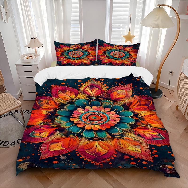 

3pcs Floral Mandala Soft Comfortable Bedding set, For Bedroom, Guest Room And Dorm, All - Season Use, High-Definition Printing133 135x200cm