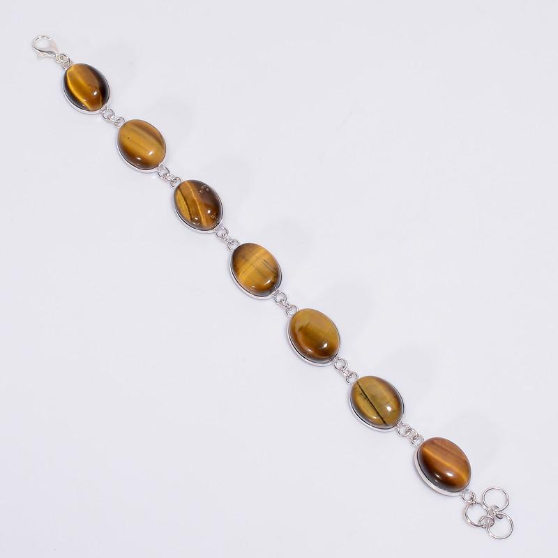 

Marvellous Top Grade Qualite 100% Natural Tiger Eye Oval Shape Ethnic Style Handmade Jewelry 925 Steling Silver Plated Bracelet 7-8 WSJ4651 7-8 коричневий
