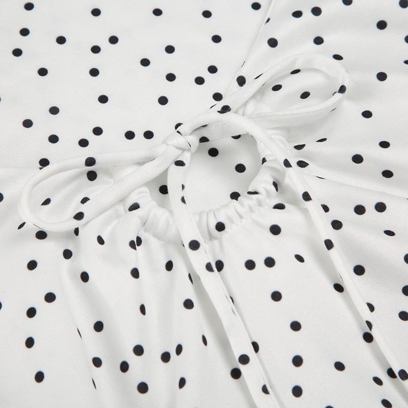 European & American Style Polka Dot Pleated Tie-Up Tank Top with Round Neck, Versatile and Slim Fit