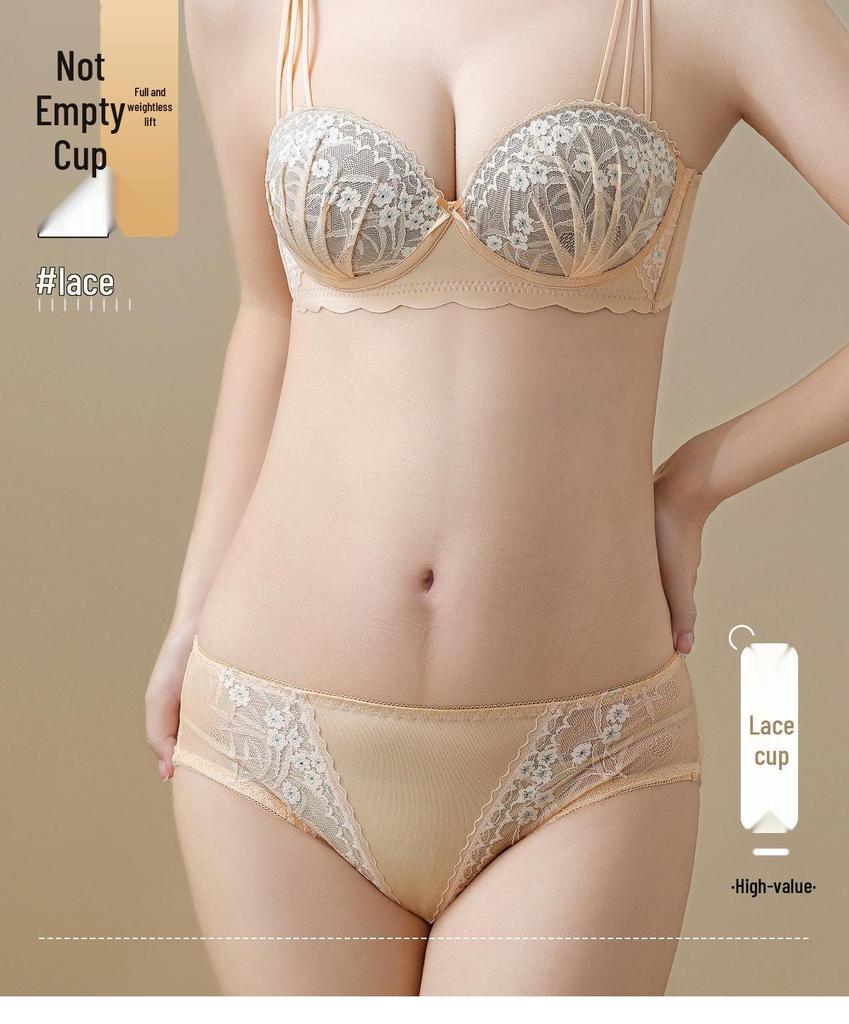 Sujetador de Lencería Push Up de Encaje Media Copa para Pecho Pequeño y Plano, Sin Aros, Anticaída, Relleno Extra Grueso.