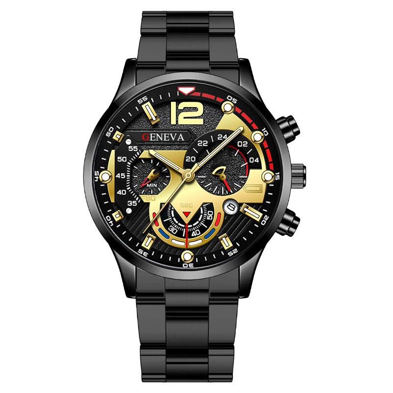 Men's Luminous Quartz Sports Watch with Steel Strap and Calendar