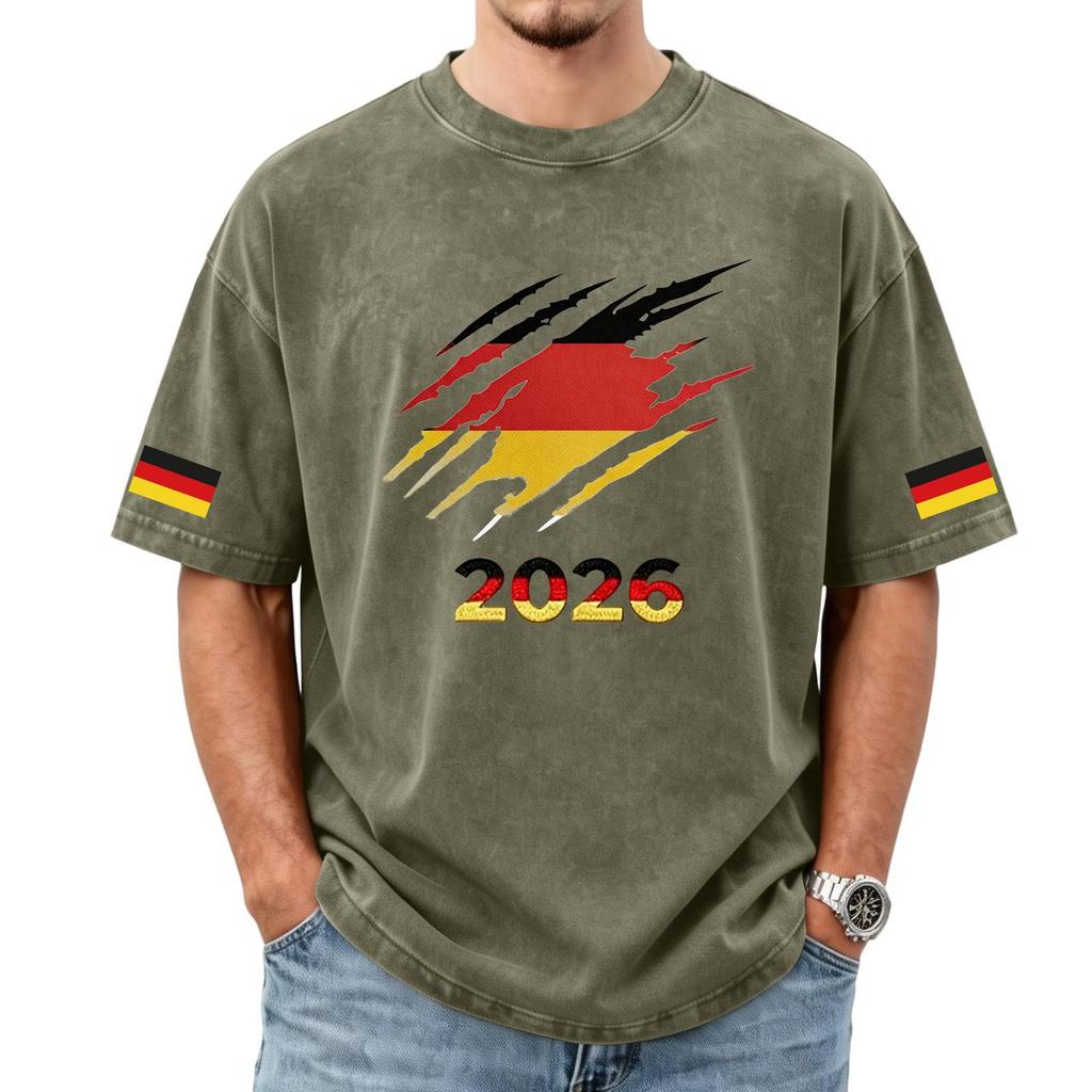 Men's German Football Graphic Print Short Sleeve T-Shirt, Effect Casual Top for Soccer Fans, Comfortable Fit