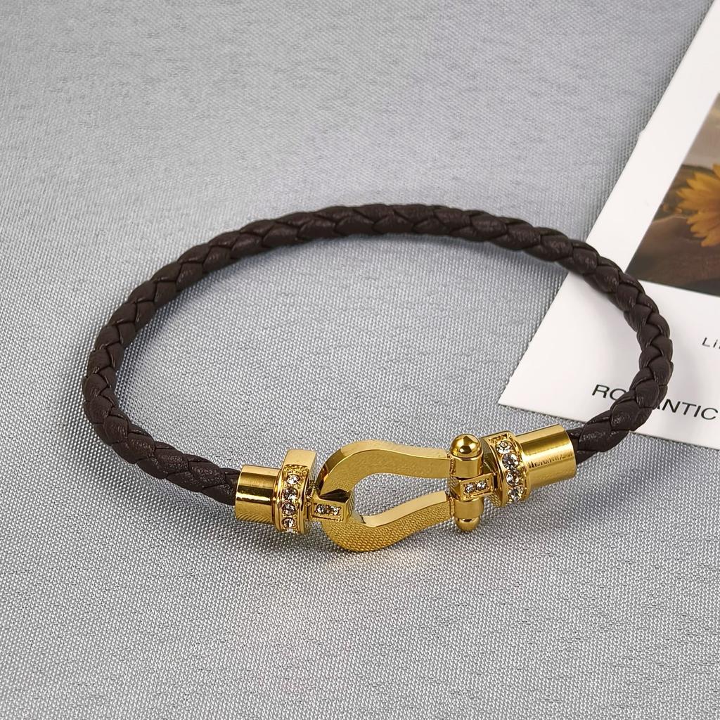 2026 Red Rope U-shaped Fred Micro-inlaid Half-brick Leather Rope Horse Buckle Hoof Non-fading Bracelet