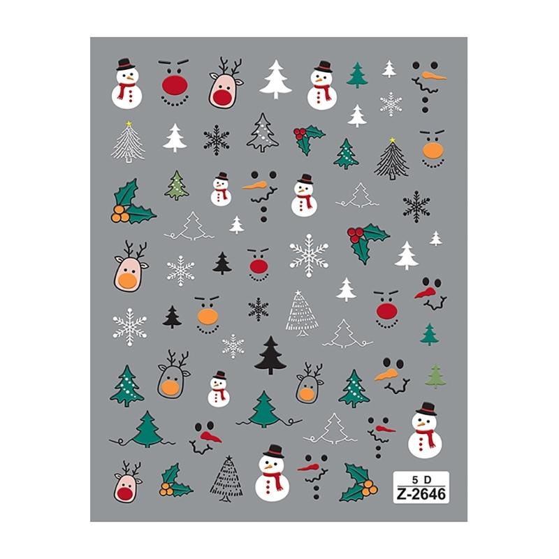 1 Sheet Self Adhesive 5D Embossed Christmas Nail Stickers Glittering Winter Holiday Nails Nail Art Decoration for Women