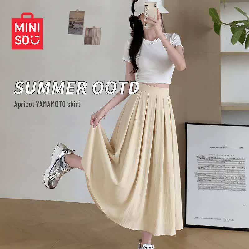 Miniso Women s Summer High-Waist A-Line Midi Skirt S абрикосовый света