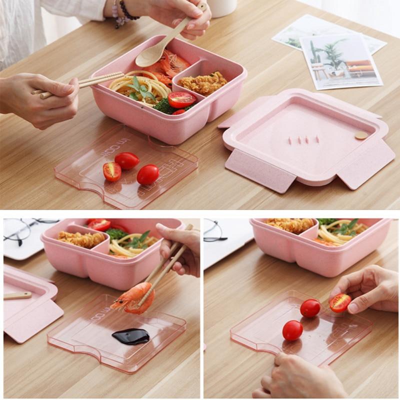 1100ml wheat straw lunch box bento diaper box ball spoon bento box microwave oven valve table food container lunch box | breakfast boxes (pink)