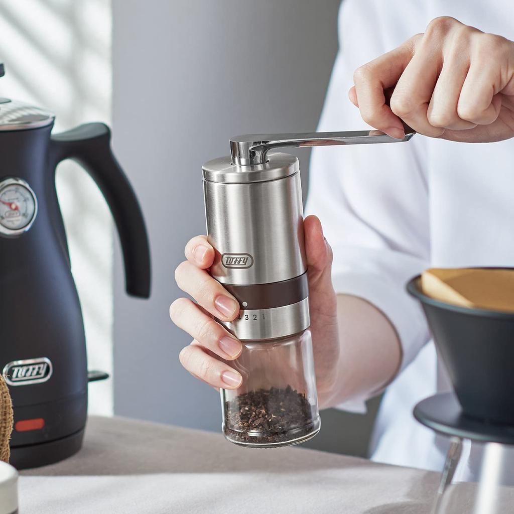 Toffy K-KU10 Hand Ceramic Coffee Mill, Stainless Steel, Compact, 6 Grinding Levels, Ceramic Mill, Outdoor, Stylish, K-KU10-SV