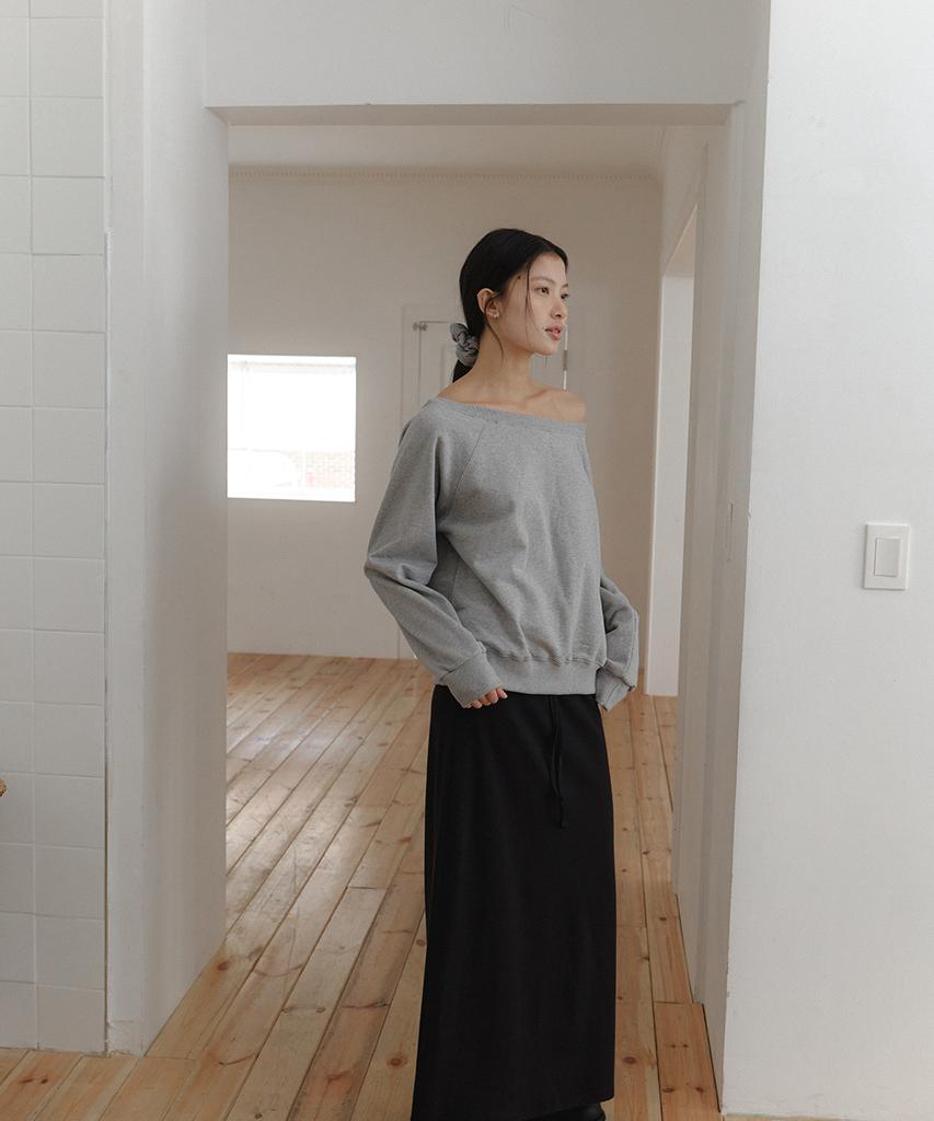 LAMINEZ Embro Off-Shoulder Sweatshirt - Gray